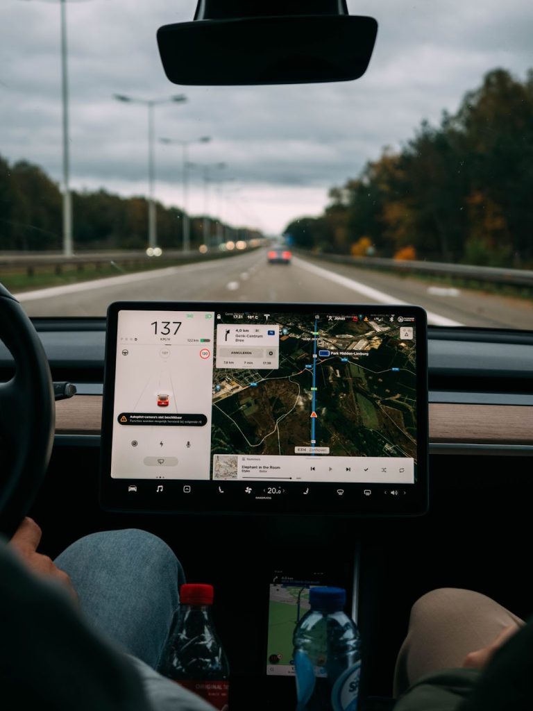 Person driving with GPS in Tesla